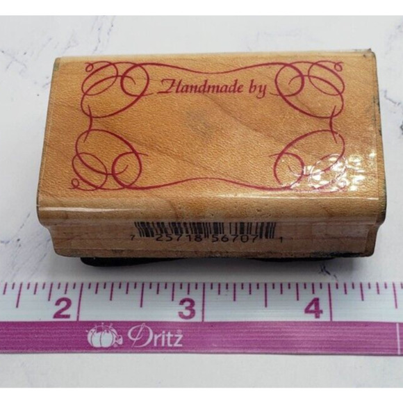 Handmade By Cursive Script Inkadinkado Wood Mounted Rubber Stamp 6707-L - Picture 7 of 8